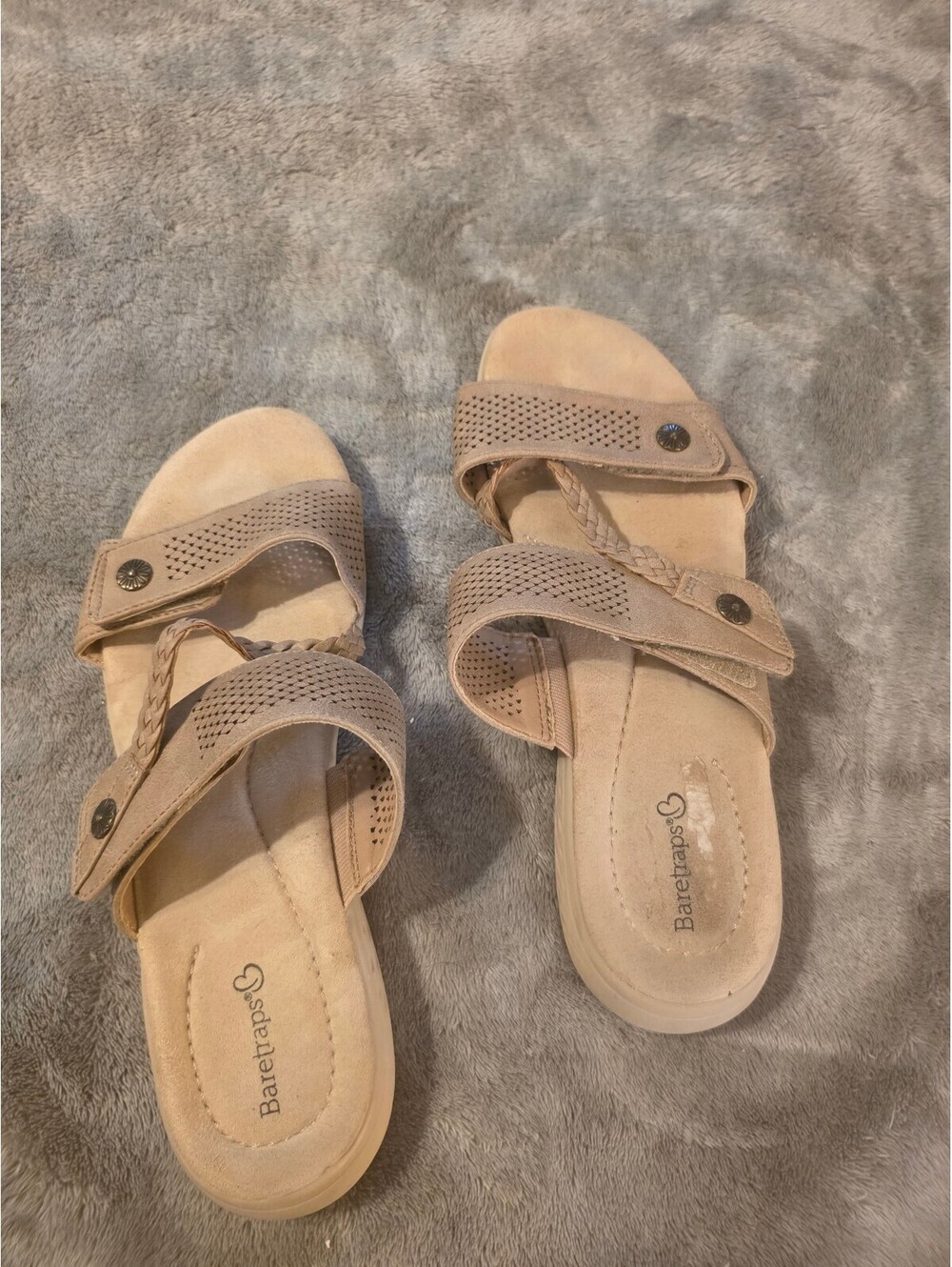 Baretraps Women's Beige Adjustable Strap Slide Sandals Size 9M